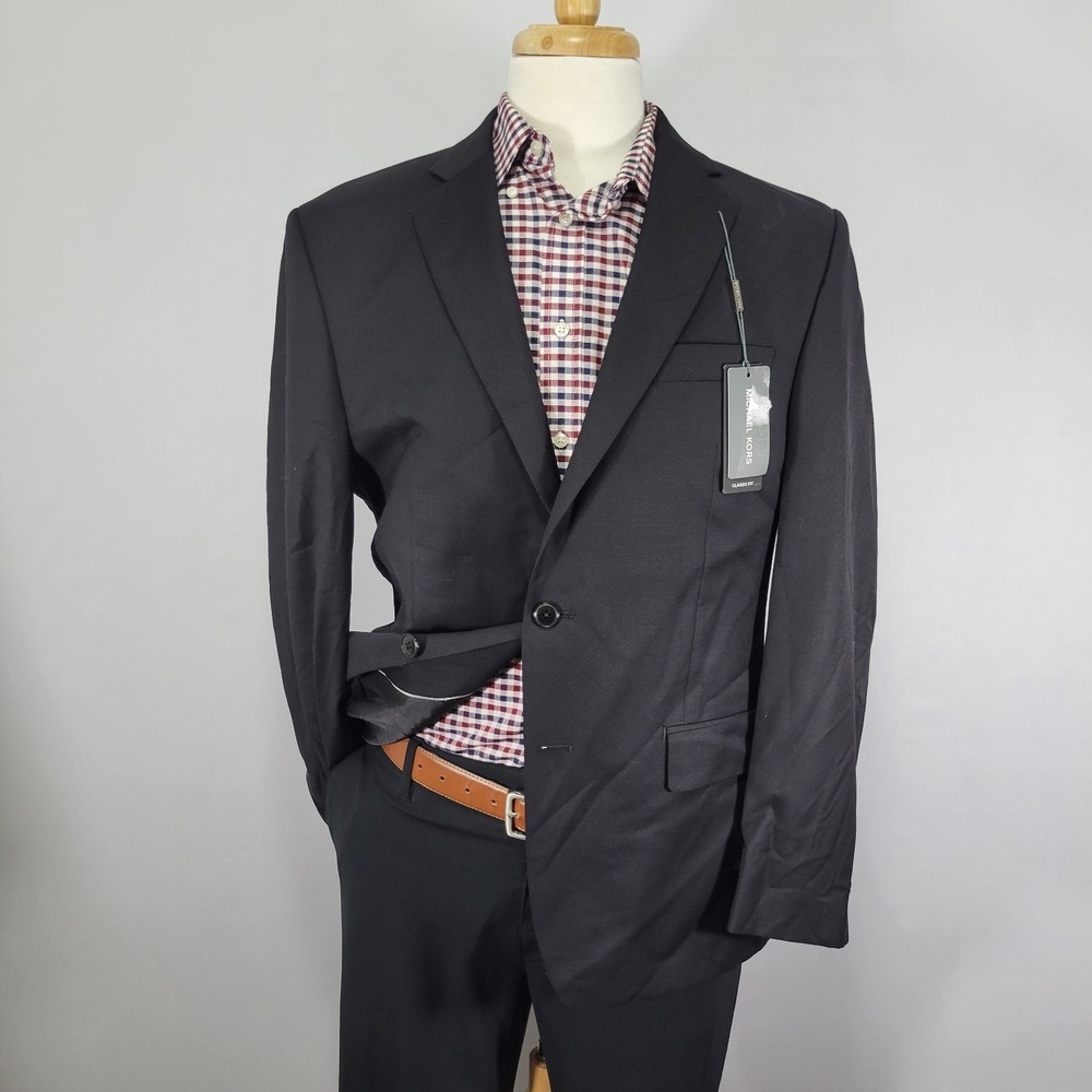 Michael Kors Men's Sport Coat Blazer Two Button Solid Black Wool Blend 42R